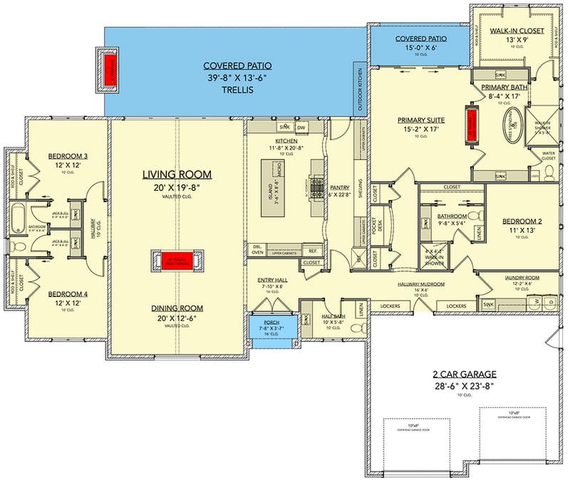 Plan 820021WSF: Spacious Mediterranean House Plan with Four Bedrooms and Two-Car Garage - Floor Plan - - Mediterranean, Southwest, Spanish, Transitional