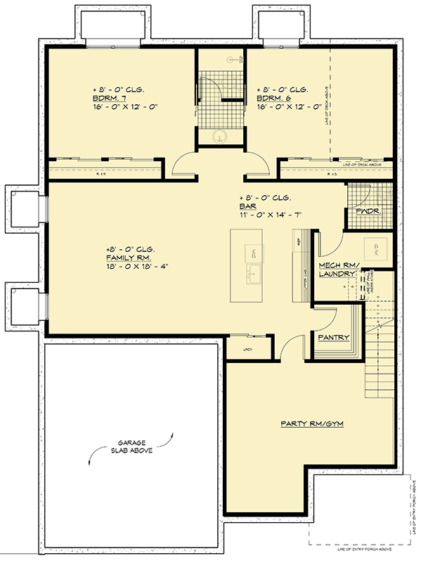 Plan 666318RAF: Contemporary New American House Plan with Seven Bedrooms and Two Car Garage - Floor Plan - Lower Level - Contemporary, Craftsman, Modern, New American, Northwest