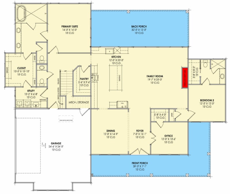 Plan 818219JSS: Modern Farmhouse House Plan with 4 Bedrooms and Spacious Main-Level Suite - Floor Plan - Main Level - Country, Craftsman, Farmhouse, Modern Farmhouse