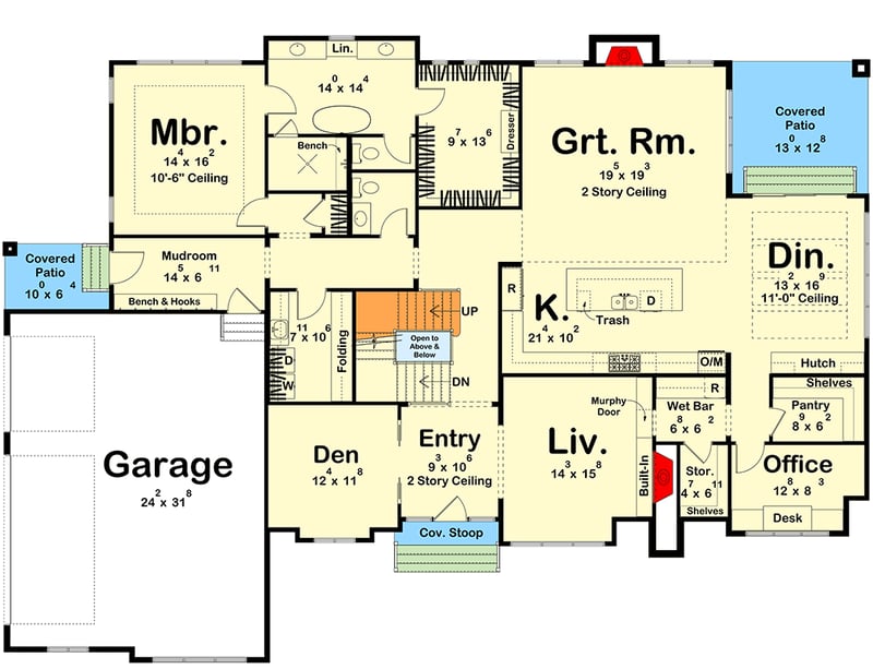 Plan 623668DJ:  Transitional House Plan with Four Bedrooms and Three Car Garage - Floor Plan -  - European, Modern, New American, Transitional