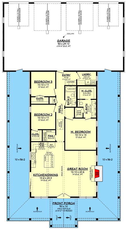 Plan 52059HZ: Charming Barndominium House Plan Featuring Three Bedrooms and Wraparound Porch - Floor Plan - - Barndominium, Country, Farmhouse, Southern