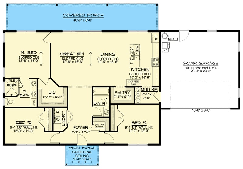 Plan 135471GRA: Modern Ranch House Plan with 3 Bedrooms and 1680 Square Feet - Floor Plan - - Contemporary, Country, Craftsman, Modern, Ranch