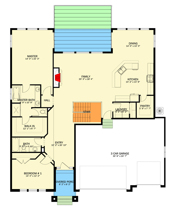 Plan 61771UT: Craftsman Style House Plan with Two Bedrooms and Three Car Garage - Floor Plan - Main Level - Craftsman, Traditional