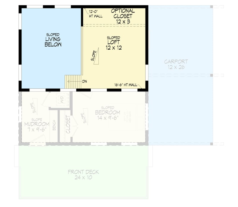 Plan 680697VR: Modern One Bedroom House Plan with Carport and Loft Space - Floor Plan - 2nd Level - Contemporary, Modern, Mountain, Vacation