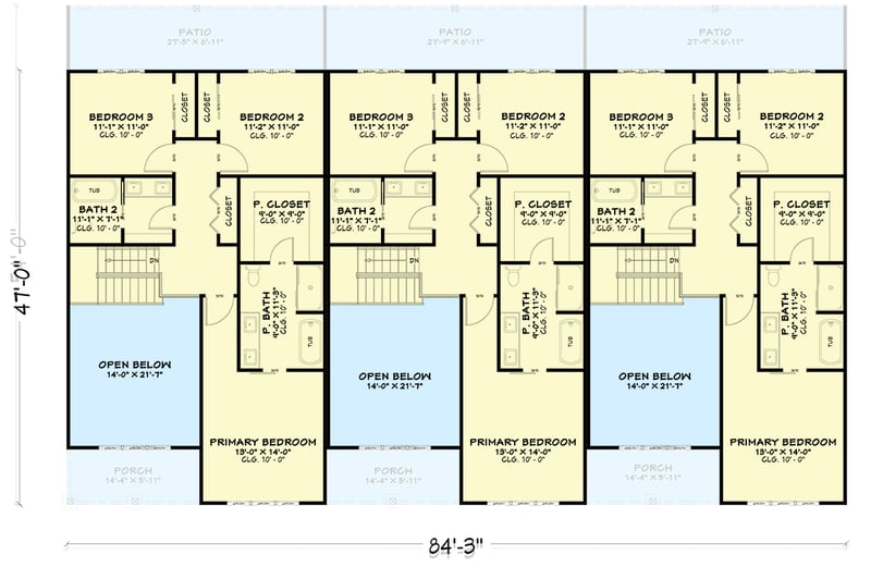 Plan 850054PKE: Charming Three-Unit Multi-Family House Plan with Modern Farmhouse Appeal - Floor Plan - - Country, Farmhouse, Traditional