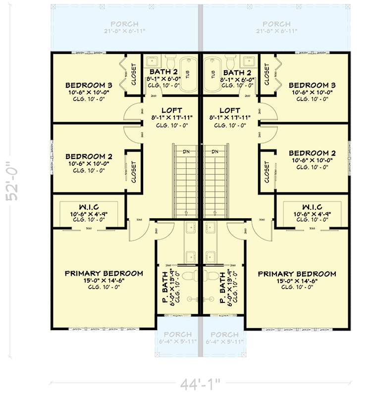 Plan 850056PKE: Contemporary Duplex House Plan with Three Bedrooms and Smart Layout - Floor Plan - - Contemporary