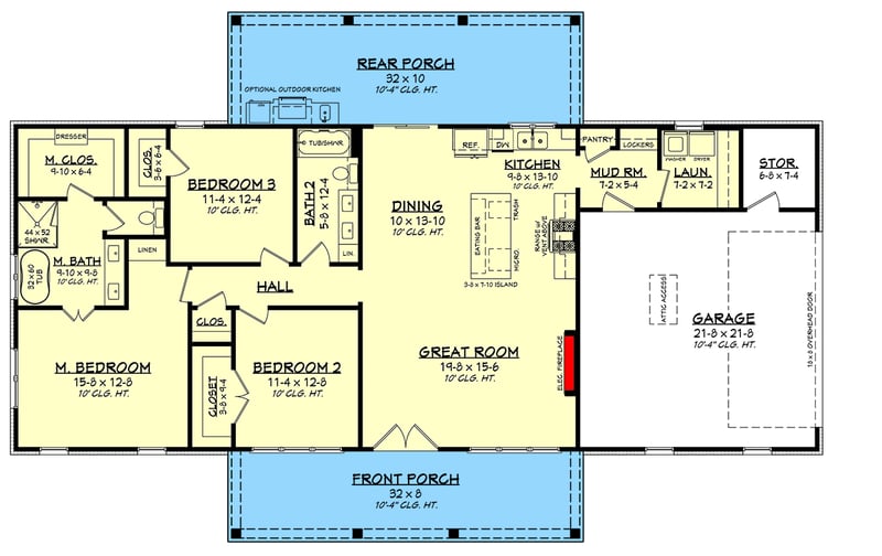 Plan 52060HZ: Barndominium Farmhouse House Plan Featuring Three Bedrooms and Covered Porches - Floor Plan -  - Barndominium, Country, Farmhouse, Traditional