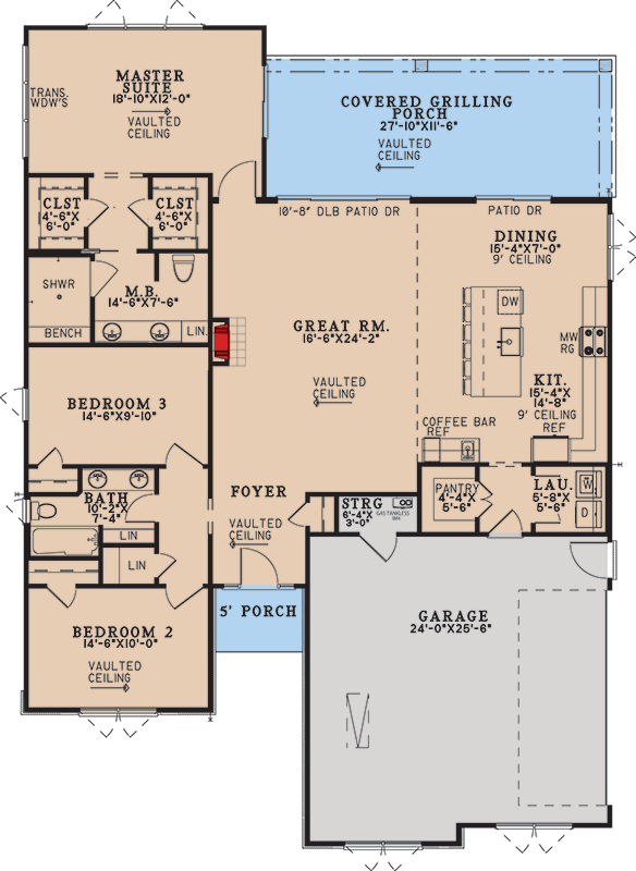 Plan 70986MK: Modern Contemporary House Plan Featuring Three Bedrooms and Vaulted Ceilings - Floor Plan -  - Contemporary, Modern