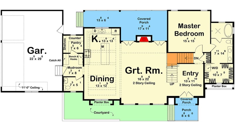 Plan 623672DJ: Modern Transitional House Plan with 3 Bedrooms and Attached 3-Car Garage - Floor Plan - - Modern, Transitional