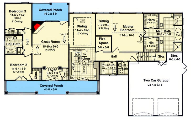 Plan 51406MM: European Farmhouse House Plan with Three Bedrooms and Bonus Room - Floor Plan - Main Level - European, Farmhouse, Ranch