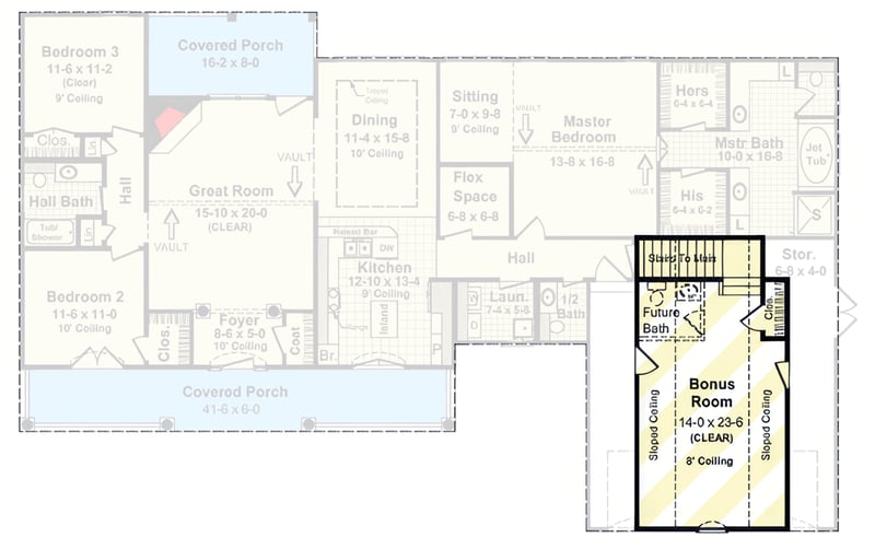 Plan 51406MM: European Farmhouse House Plan with Three Bedrooms and Bonus Room - Floor Plan - Optionally Finished Bonus - European, Farmhouse, Ranch