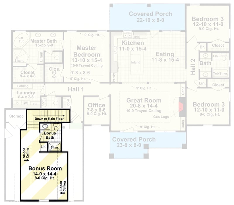 Plan 51407MM: Modern Farmhouse Ranch House Plan with 3 Bedrooms and Bonus Room - Floor Plan - Optionally Finished Bonus - Farmhouse, Modern Farmhouse, Ranch, Traditional