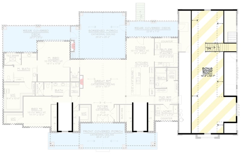 Plan 135473GRA: Spacious Farmhouse House Plan with Three Bedrooms and Expansive Bonus Room - Floor Plan - Optionally Finished Bonus - Country, Craftsman, Farmhouse, New American, Traditional, Transitional