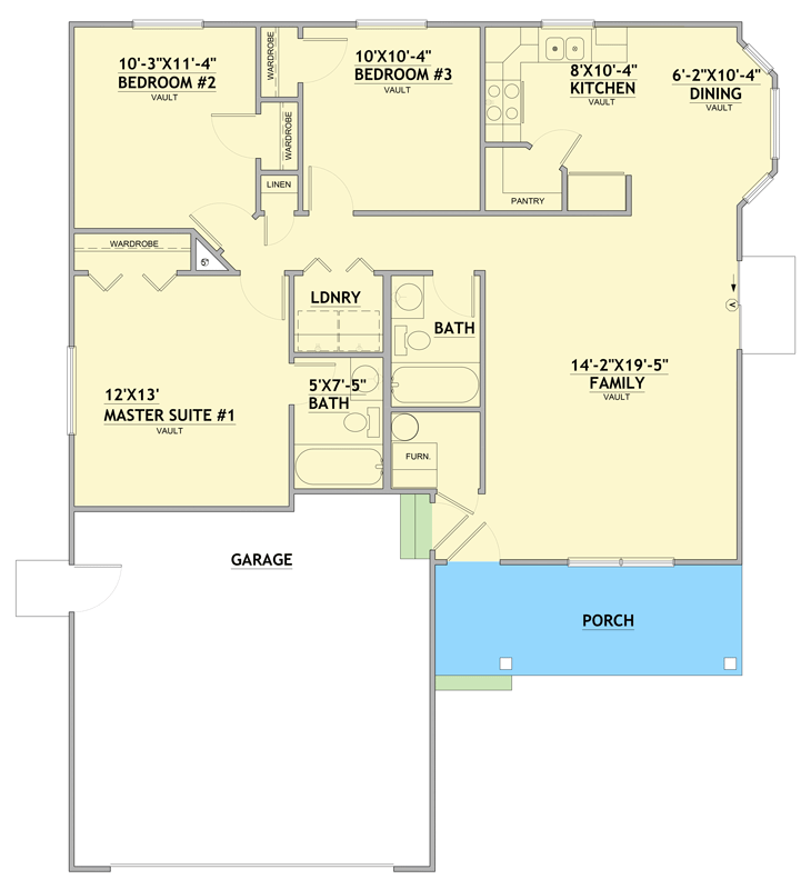Plan 849174PGE: Three Bedroom Traditional House Plan with Two Car Garage - Floor Plan - - Country, Traditional