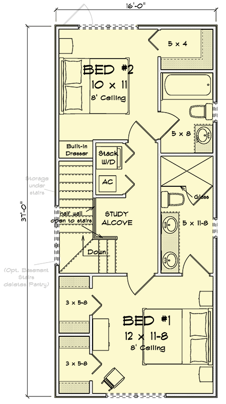 Plan 52589WM: Charming Two Bedroom Shingle Style Cottage House Plan - Floor Plan - - Cottage, Farmhouse, Shingle