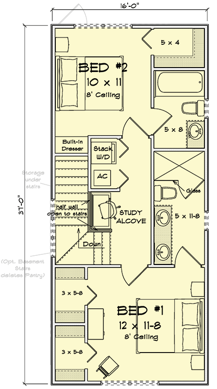 Plan 52590WM: Compact Contemporary Two-Story House Plan with Two Bedrooms - Floor Plan - - Contemporary, Modern