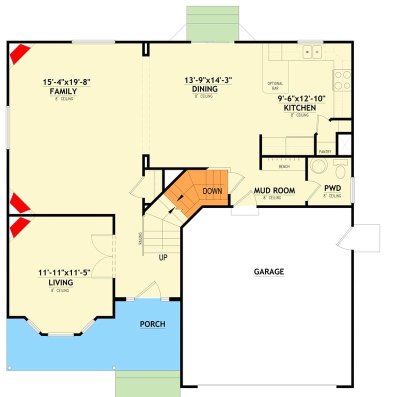 Plan 849177PGE: Traditional Craftsman House Plan with 5 Bedrooms and 2,182 Square Feet - Floor Plan - Main Level - Country, Craftsman, Farmhouse, Traditional