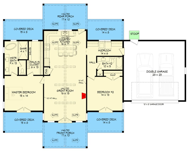 Plan 680702VR: Modern Farmhouse House Plan with 2 Bedrooms and Spacious Expansive Porches - Floor Plan -  - Craftsman, Modern, Modern Farmhouse