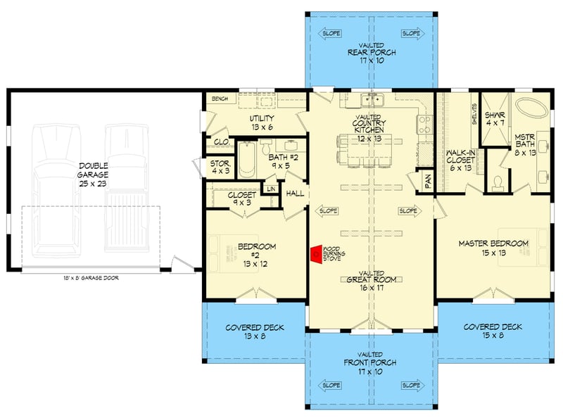 Plan 680703VR: Modern Farmhouse House Plan with Two Bedrooms and Expansive Covered Porches - Floor Plan -  - Farmhouse, Modern Farmhouse