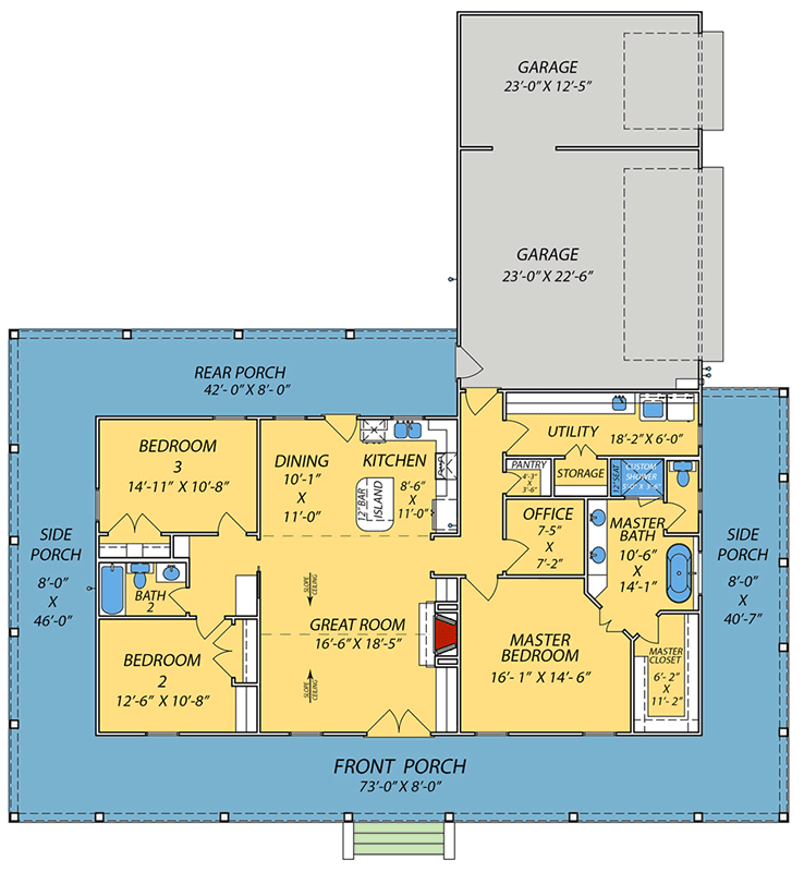 Plan 83975JW: Southern Farmhouse House Plan with Three Bedrooms and Wraparound Porch - Floor Plan -  - Farmhouse, Modern Farmhouse, Southern, Traditional