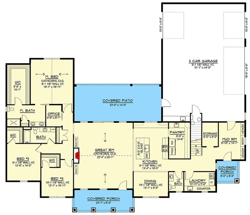 Plan 135475GRA: Modern New American House Plan with 3 Bedrooms and 3-Car Garage - Floor Plan - - Country, Craftsman, Farmhouse, Modern Farmhouse, New American