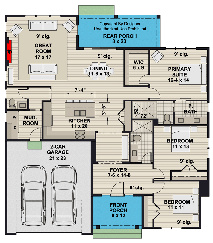 Plan 140093RK: Modern Farmhouse House Plan with Three Bedrooms and Attached Garage - Floor Plan - - Modern Farmhouse, New American