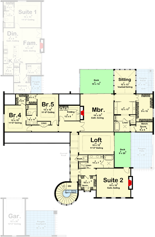 Plan 623676DJ: Luxury Coastal Contemporary House Plan with 5 Bedrooms and 3-Car Garage - Floor Plan - - Coastal, Coastal Contemporary