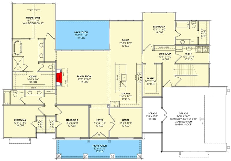 Plan 818223JSS: Modern Farmhouse House Plan with 4 Bedrooms and 2,820 Square Feet - Floor Plan - - Country, Farmhouse, Modern Farmhouse, Mountain