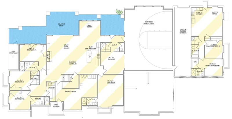 Plan 849181PGE: European House Plan with Sport Court and Expansive Garage - Floor Plan - Optionally Finished Basement - European, French Country, New American, Traditional