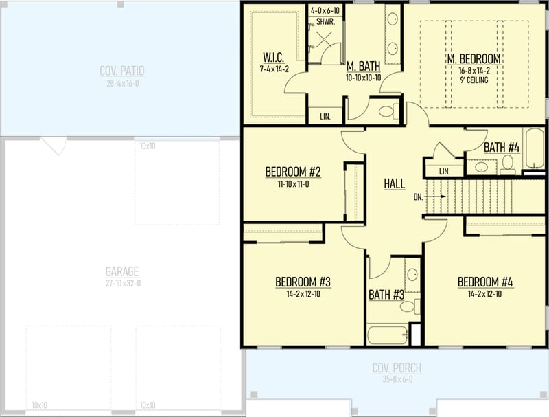 Plan 310008GLH: Modern Farmhouse House Plan with 4 Bedrooms and Attached Garage - Floor Plan - - Country, Farmhouse, Modern Farmhouse, New American