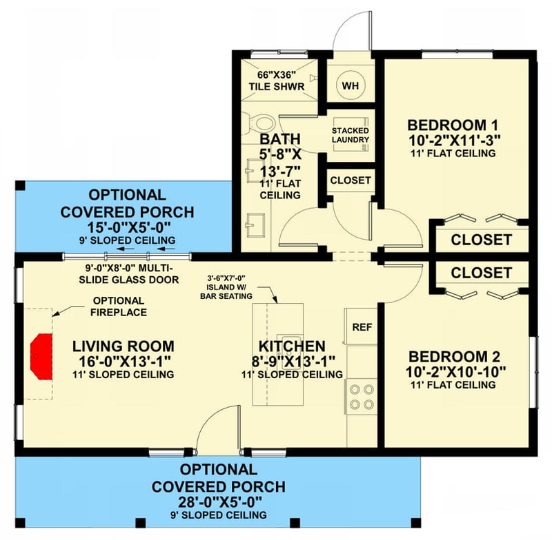 Plan 420211WNT: Modern Northwest Cabin House Plan with Two Bedrooms and Front Porch - Floor Plan - - Cabin, Contemporary, Northwest