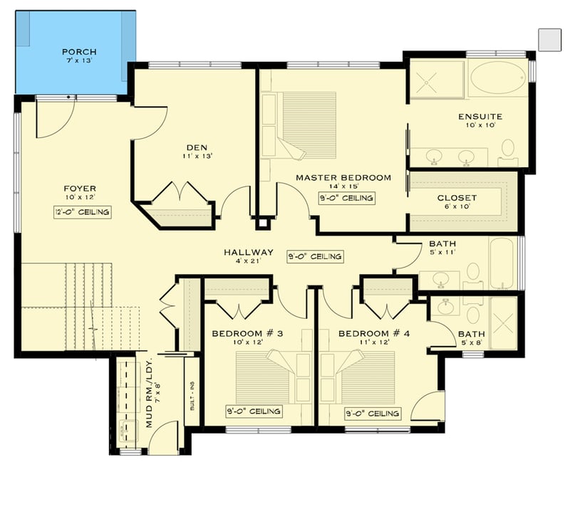 Plan 147077RML: Contemporary Modern House Plan Featuring 3 Bedrooms and First Floor Master - Floor Plan - Main Level - Contemporary, Cottage, European, Modern