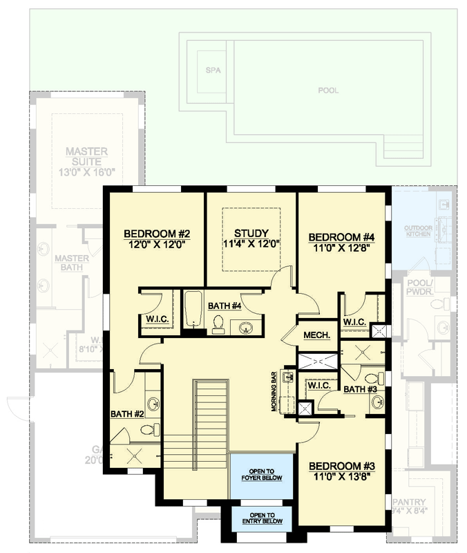 Plan 86166BW: Coastal Contemporary House Plan with 4 Bedrooms and Lanai - Floor Plan - 2nd Level - Coastal, Coastal Contemporary, Modern