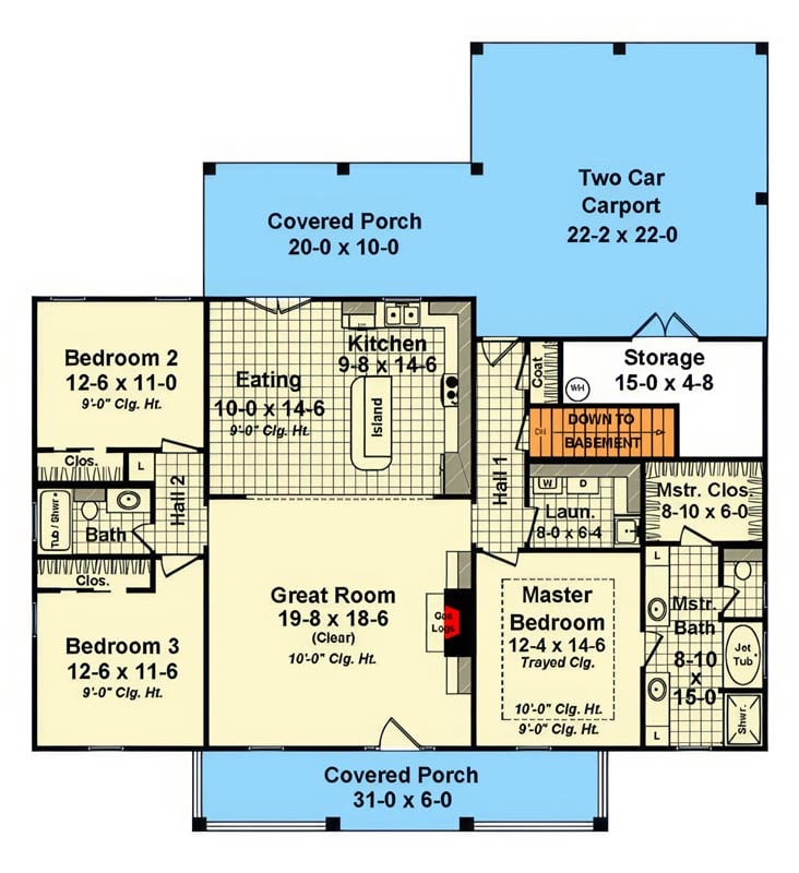 Plan 51409MM: Country Farmhouse House Plan with 3 Bedrooms and Spacious Front Porch - Floor Plan - - Country, Farmhouse, Traditional