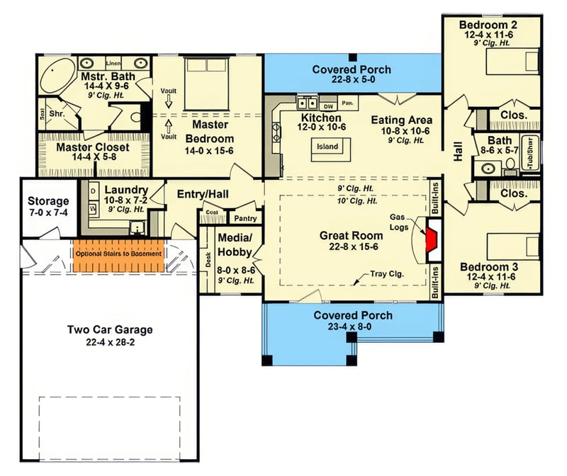 Plan 51410MM: Modern Farmhouse Ranch House Plan with 3 Bedrooms and 1,801 Square Feet - Floor Plan -  - Craftsman, Modern Farmhouse, New American