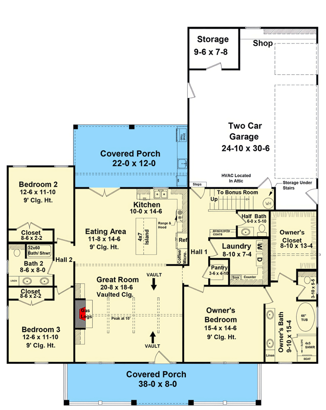 Plan 51411MM: Modern Farmhouse House Plan with Three Bedrooms and Expansive Porches - Floor Plan - Main Level - Country, Modern Farmhouse, Traditional