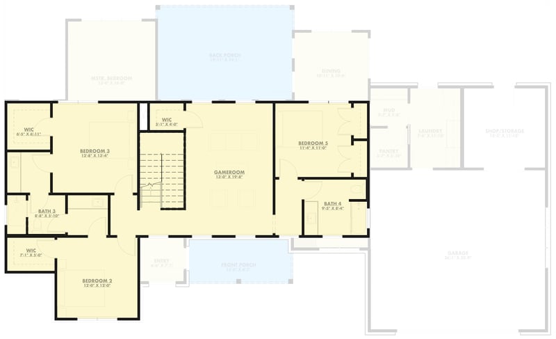 Plan 150038HRP: Hill Country Farmhouse House Plan with 5 Bedrooms and 3052 Square Feet - Floor Plan - 2nd Level - Country, Farmhouse, Hill Country, Modern Farmhouse