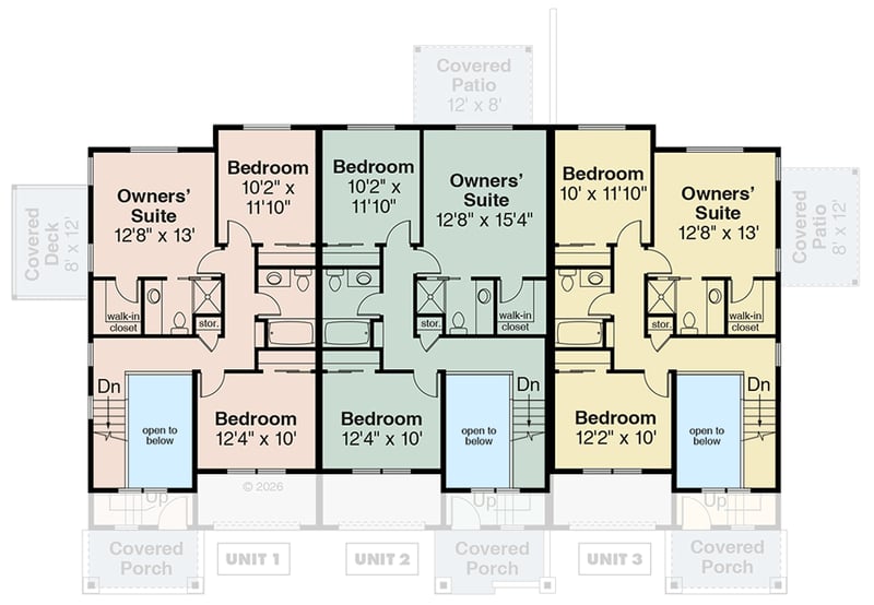 Plan 720201DA: Contemporary Three Bedroom Multi-Family House Plan with Attached Garages - Floor Plan - 2nd Level - Contemporary, Country, Craftsman, Traditional