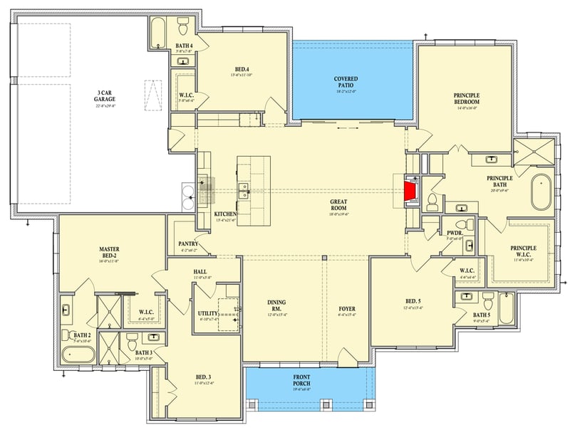 Plan 440055PWL: Modern Farmhouse House Plan with Five Bedrooms and Two Master Suites - Floor Plan - - Farmhouse, Modern Farmhouse, New American