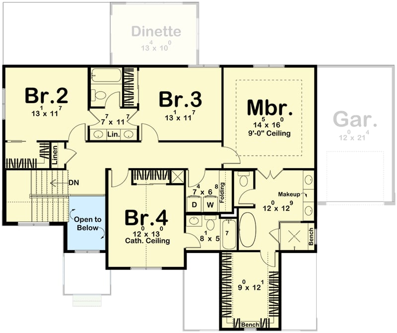 Plan 623678DJ: Modern Farmhouse House Plan with 4 Bedrooms and 3-Car Garage - Floor Plan - - Modern Farmhouse, Traditional