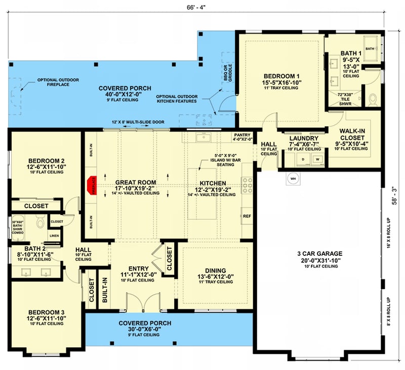 Plan 420213WNT: Stunning Farmhouse House Plan with Three Bedrooms and Three-Car Garage - Floor Plan -  - Country, Farmhouse, Hill Country