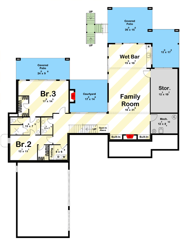 Plan 623679DJ: Modern Mountain House Plan with 3-Car Garage and Courtyard Living - Floor Plan - Optional Lower Level Layout ($ Paid Option) - Contemporary, Modern, Mountain