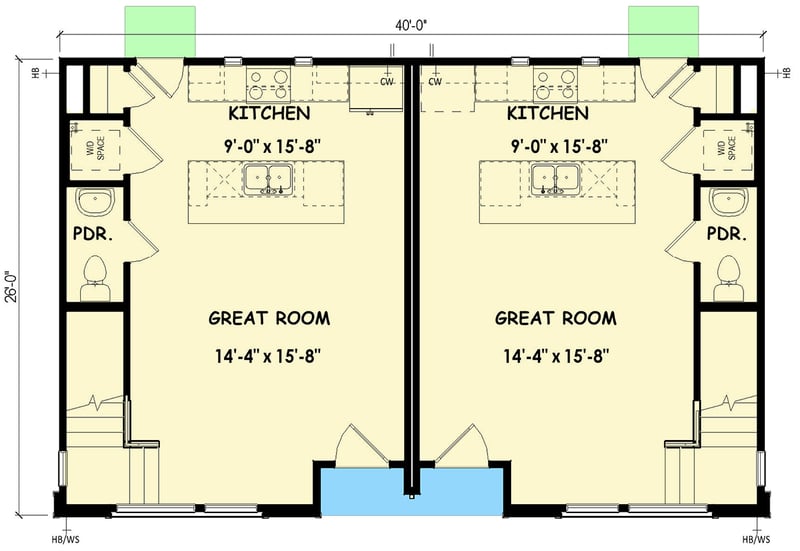 Plan 100379GHR: Contemporary Multi-Family House Plan with Two Bedrooms and Modern Style - Floor Plan - - Contemporary