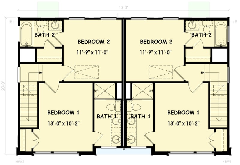 Plan 100379GHR: Contemporary Multi-Family House Plan with Two Bedrooms and Modern Style - Floor Plan - - Contemporary