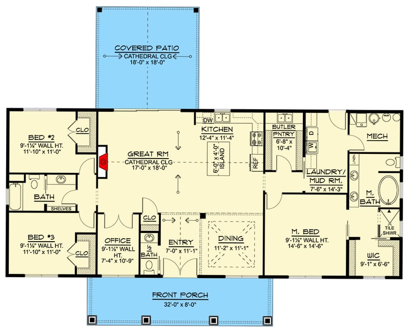 Plan 135476GRA: Charming Farmhouse House Plan with Three Bedrooms and Spacious Outdoor Living - Floor Plan - - Cottage, Country, Craftsman, Farmhouse
