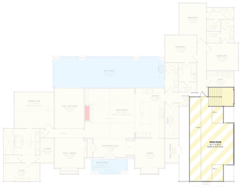 Plan 818225JSS: Modern Mountain Farmhouse House Plan with Four Bedrooms and Bonus Room - Floor Plan - Optionally Finished Bonus - Farmhouse, Modern Farmhouse, Mountain, Rustic