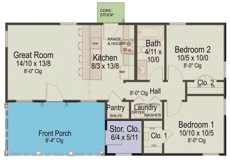 Plan 54080LK: Charming Two Bedroom Modern Farmhouse Cottage House Plan - Floor Plan - - Cottage, Modern Farmhouse, New American, Traditional