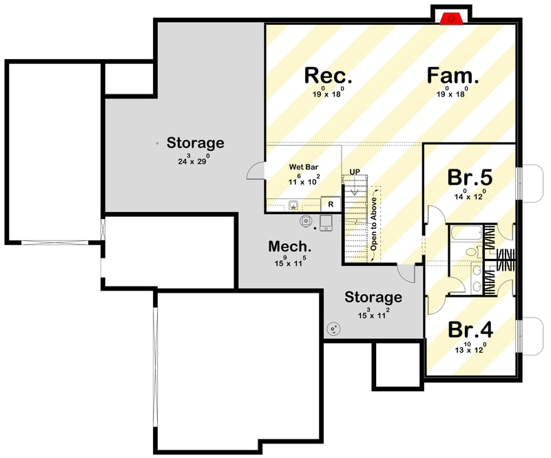 Plan 623680DJ: Modern Transitional House Plan with 3 Bedrooms and Courtyard - Floor Plan - Optional Lower Level Layout ($ Paid Option) - European, Modern, Transitional
