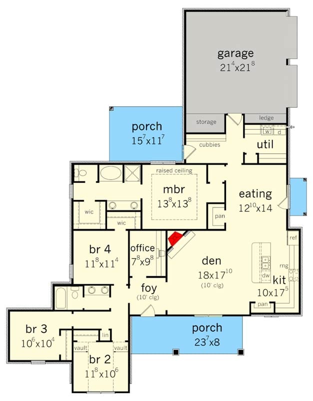 Plan 83154DC: Modern Farmhouse House Plan with 4 Bedrooms and 2-Car Side Garage - Floor Plan - - Craftsman, Farmhouse, Modern Farmhouse, New American