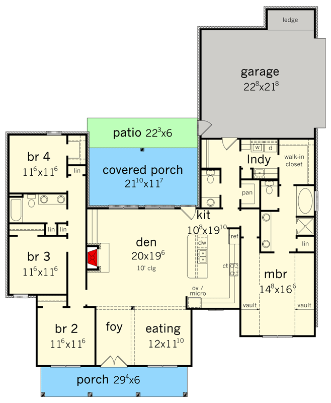 Plan 83156DC: Modern Farmhouse House Plan Featuring Four Bedrooms and Courtyard Entry - Floor Plan -  - Modern Farmhouse, New American